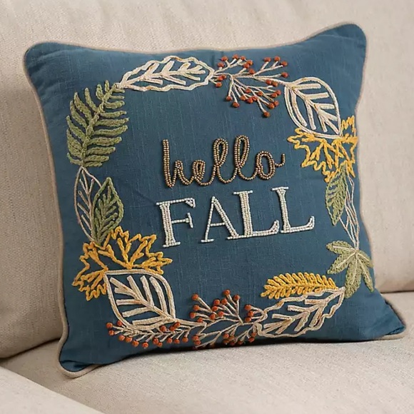 NWT “Hello Fall” Blue Multi Color Accent Pillow Beaded Autumn Fall Leaves
Flower - Picture 1 of 2
